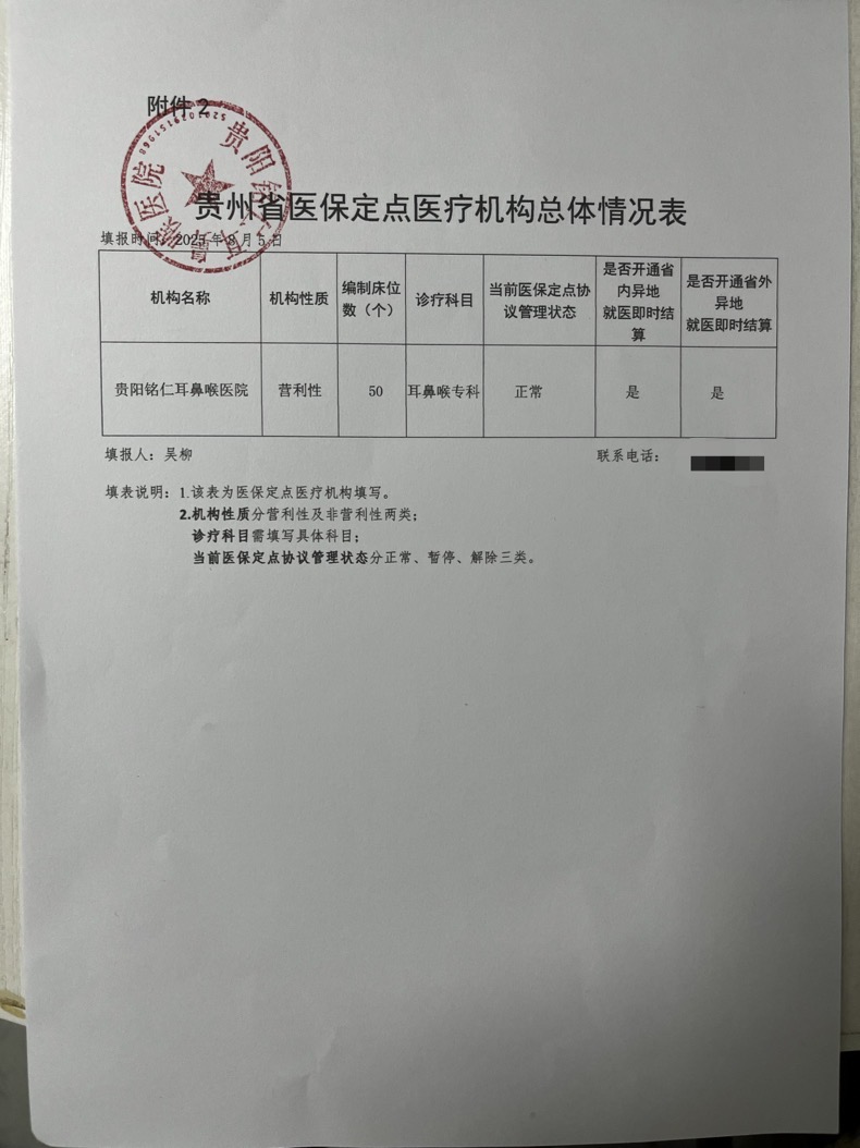  貴陽銘仁耳鼻喉醫(yī)院醫(yī)保服務情況信息披露公告(圖1)